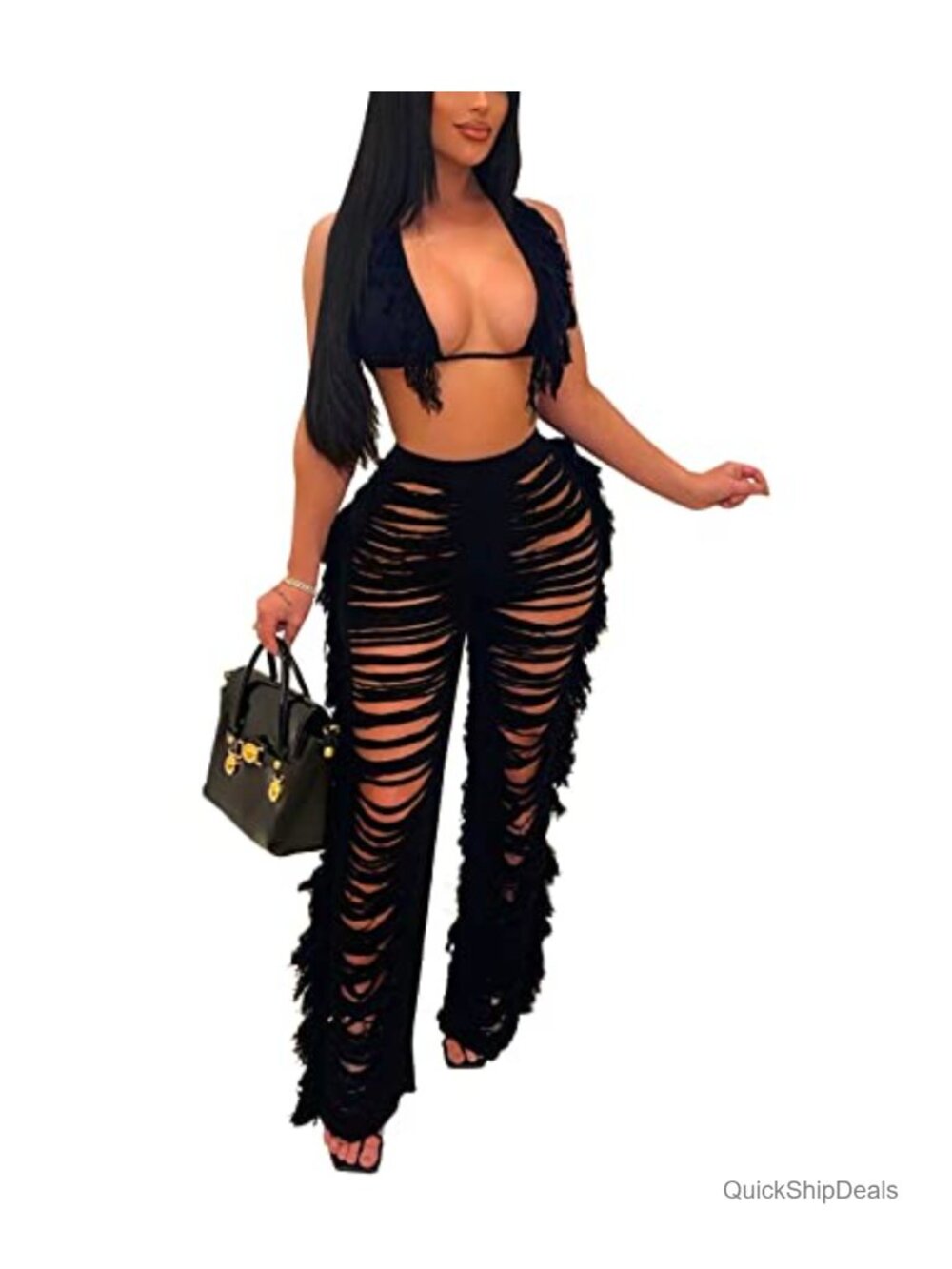 Crochet Cover Up Set Halter Fringe Two Piece Beach Vacation Party Outfit